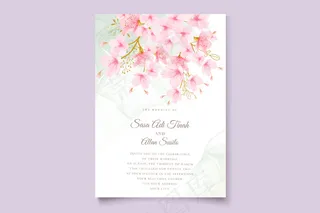 水彩樱花花卉和树叶卡套