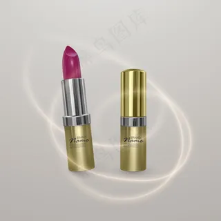 鲜艳的樱桃色唇膏。金色的3d插图,时尚的化妆品设计 鲜艳的樱桃色唇膏。金色的3d插图,时尚的化妆品设计