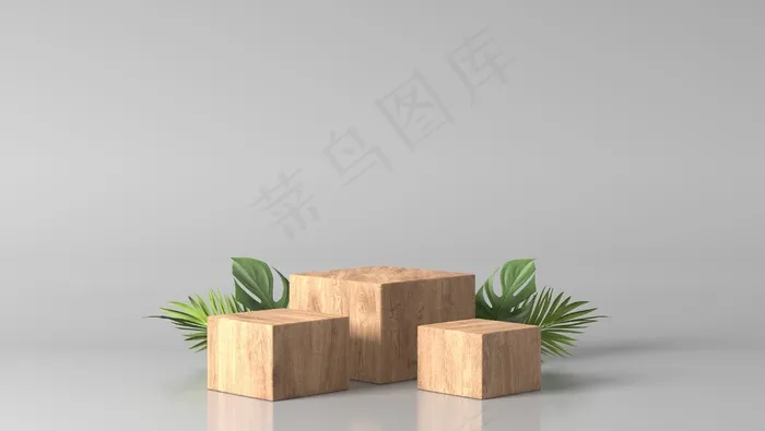 简约奢华的棕色精致木箱讲台，白底绿叶