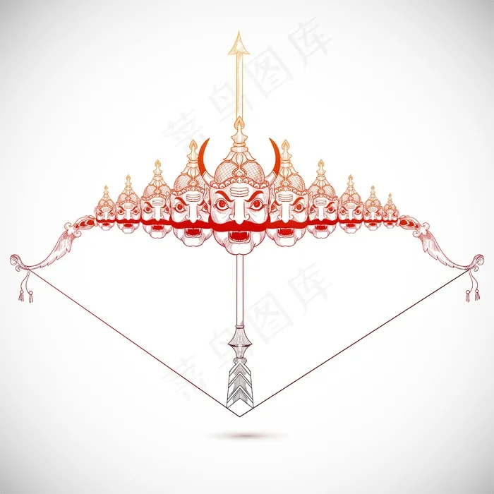 《快乐的杜塞赫拉》中拉玛勋爵用箭杀死拉瓦纳的素描设计eps,ai矢量模版下载