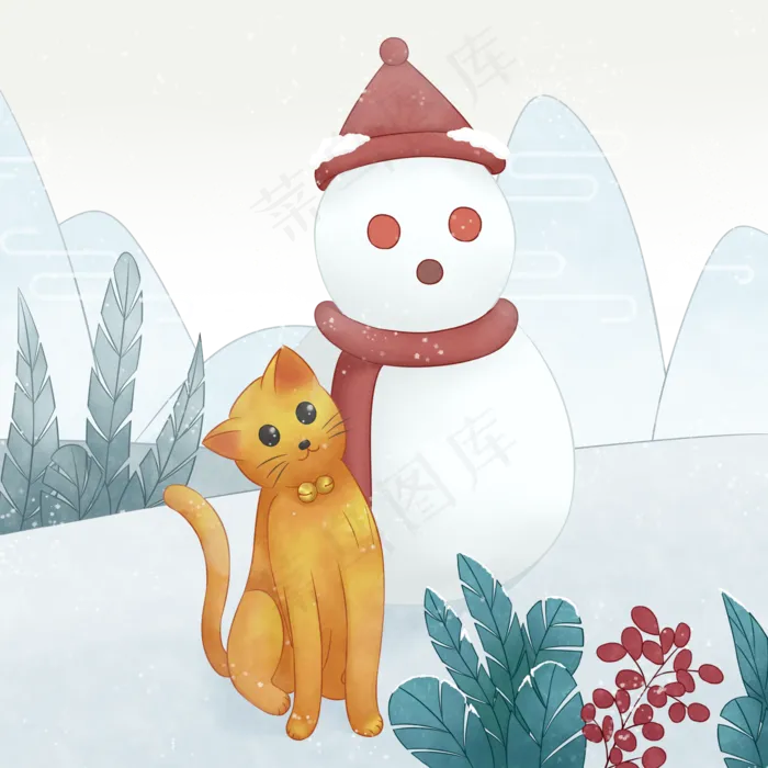 二十四节气立冬冬天大雪雪天猫咪(2000X2000(DPI:300))psd模版下载