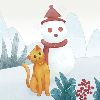 二十四节气立冬冬天大雪雪天猫咪