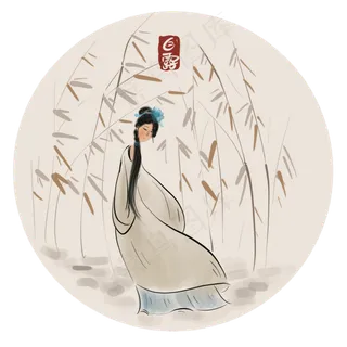 中国风水墨初秋古代少女