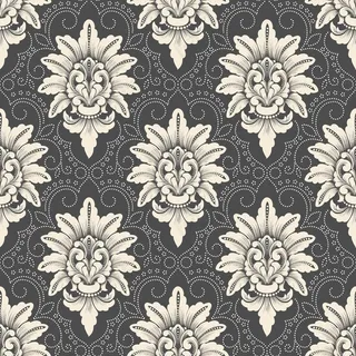 矢量锦缎无缝图案背景。古典奢华老式锦缎装饰，皇家维多利亚时代无缝纹理壁纸，纺织品，包装。