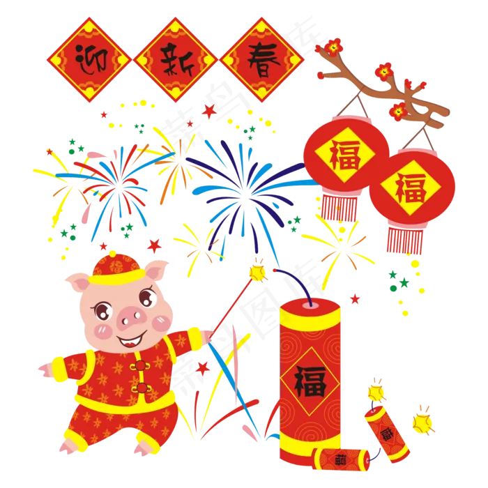 猪娃娃手绘卡通新年喜庆系列(4724X4724(DPI:300))ai矢量模版下载