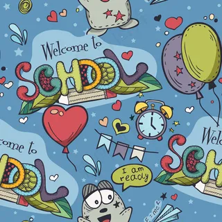 无缝纹理与蓝色背景和学校涂鸦 无缝纹理与蓝色背景和学校涂鸦