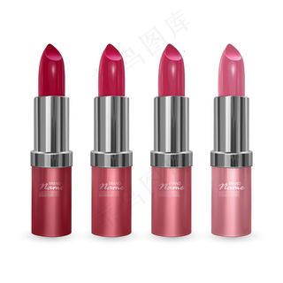 一套从红色到浅粉色的唇膏，透明背景上的唇膏，插图