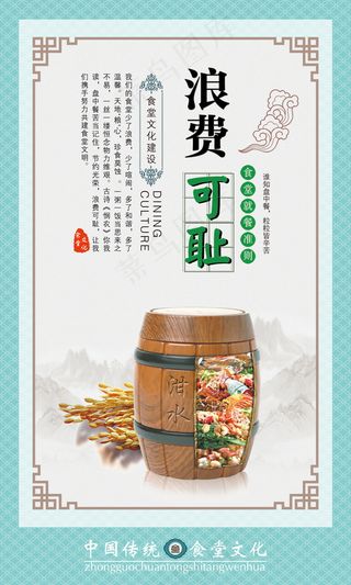 校园餐厅食堂挂画标语海报反对浪费节约粮食