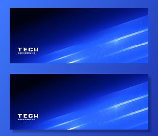 蓝色闪亮发光线技术横幅banner