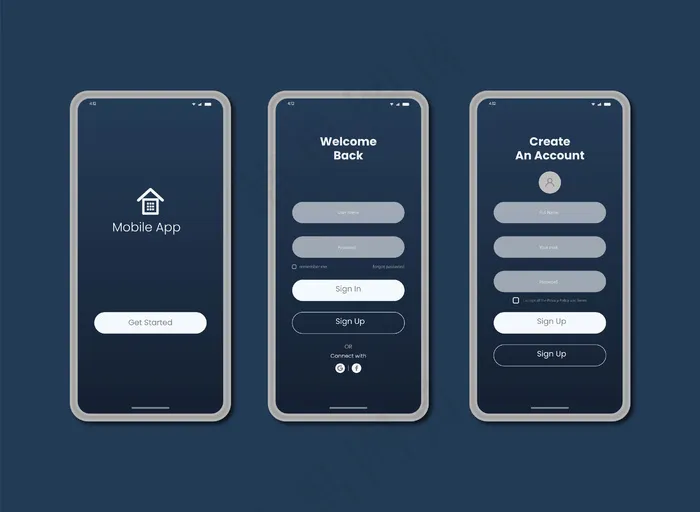 手机app移动应用ui登录和注册页面设计eps,ai矢量模版下载