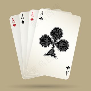 四张A纸牌适合米色背景，赢得扑克手。矢量图解