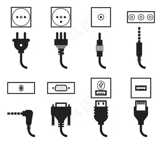 电源插座和插头图标设置。