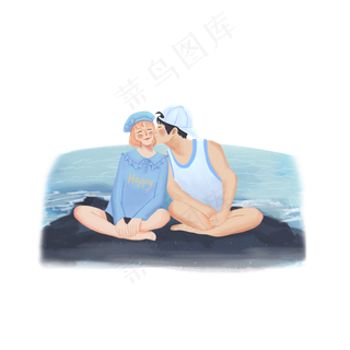 七夕节约会的情侣免扣矢量图