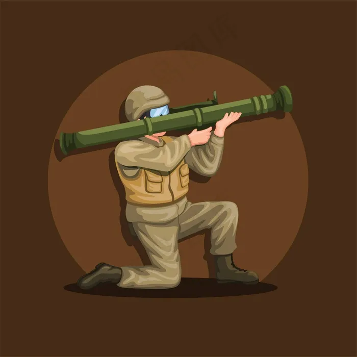 士兵蹲着拿着反坦克火箭发射器eps,ai矢量模版下载