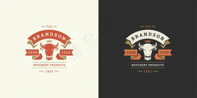肉店标志矢量插图牛头轮廓适合农场或餐厅徽章