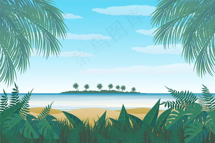 夏季景观-缩放背景eps,ai矢量模版下载