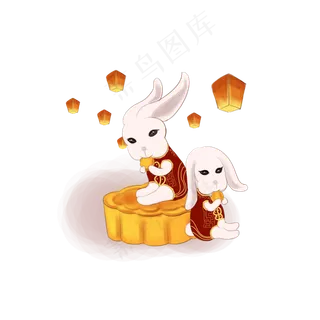 中秋节欢乐兔子节日场景元素
