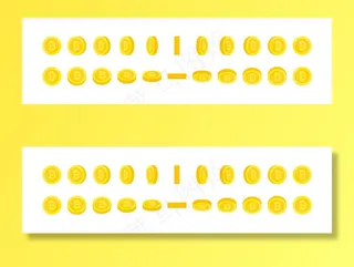 一套垂直和水平旋转的黄金比特币。