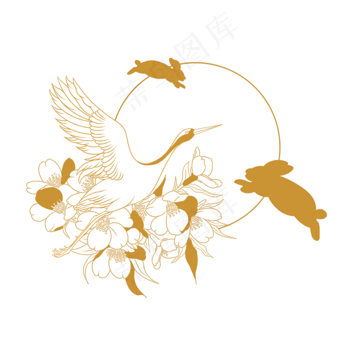 中秋节国潮描金装饰(2000X2000(DPI:96))psd模版下载