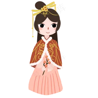 水彩风格卡通手绘风古风娘娘摘梅