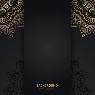 带金色几何曼荼罗圆圈的伊斯兰黑色背景
