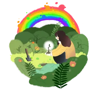 植树节彩虹劳动保护自然树苗PNG