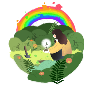 植树节彩虹劳动保护自然树苗PNG