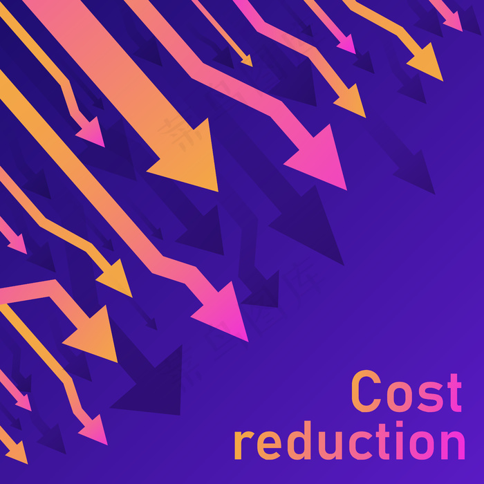 降低成本的概念。企业亏损危机减少。股票金融交易市场图。销售转换想法细线插图。蓝色（紫色）背景