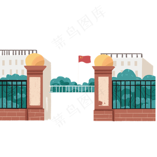 彩色创意建筑校门扣元素,免抠元素