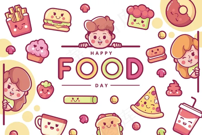 快乐国际美食日插画背景eps,ai矢量模版下载