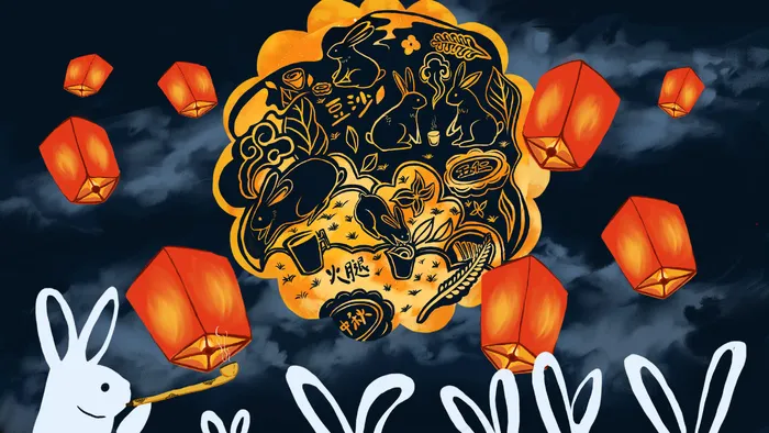 中秋节兔子赏月饼中秋(2880*1620px 300 dpi )psd模版下载