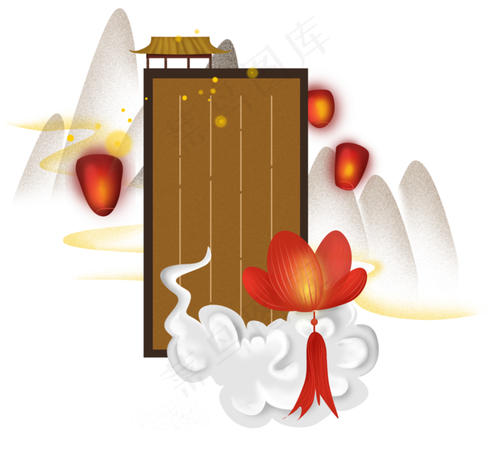 农历新年夜古风纸张边框(4791X4399(DPI:300))psd模版下载