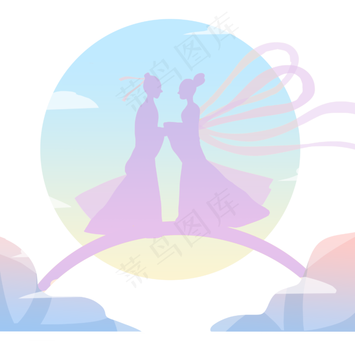 鹊桥幽会牛郎织女(3000X3000(DPI:299))psd模版下载