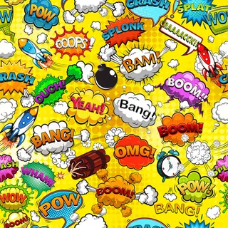 黄色背景插图上的漫画气泡无缝图案