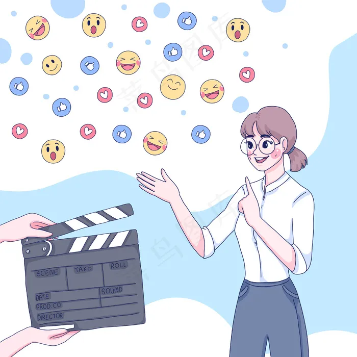 女孩正在直播卡通插画eps,ai矢量模版下载