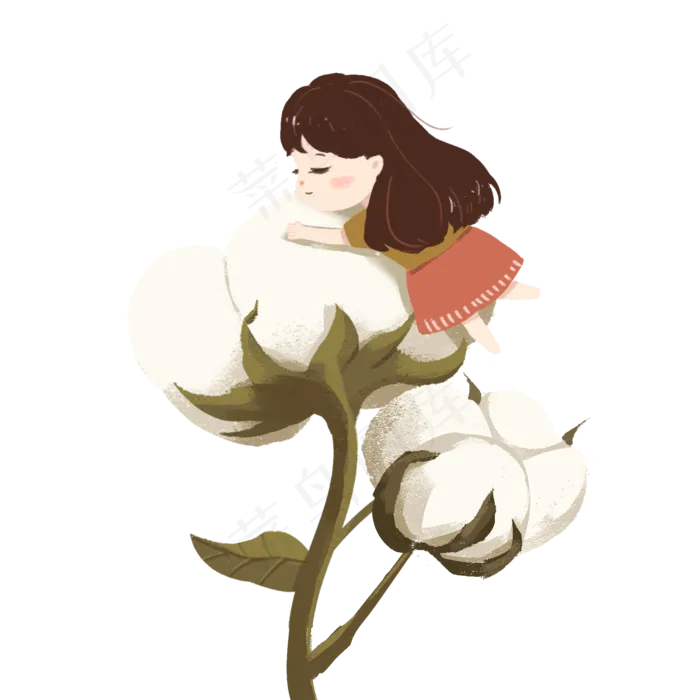 寒露白色手绘棉花和睡觉的女孩免(2000X2000(DPI:300))psd模版下载
