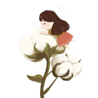 寒露白色手绘棉花和睡觉的女孩免
