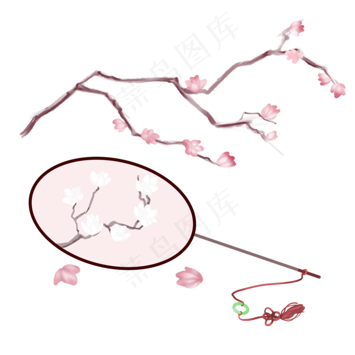 古风主题水墨画梅花蒲扇插画
