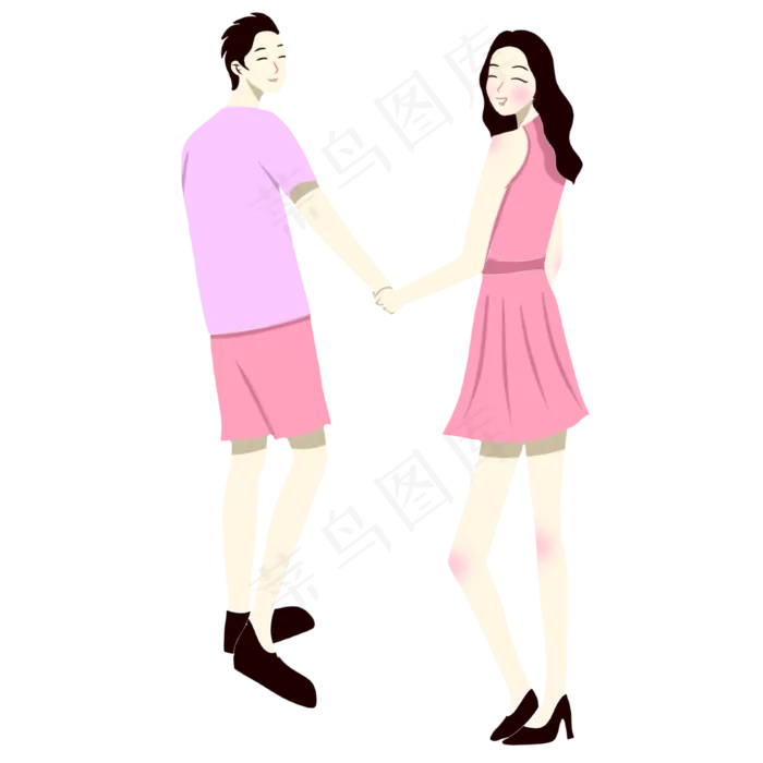 手绘矢量卡通情人节七夕节牵手情(3000X3000(DPI:762))psd模版下载