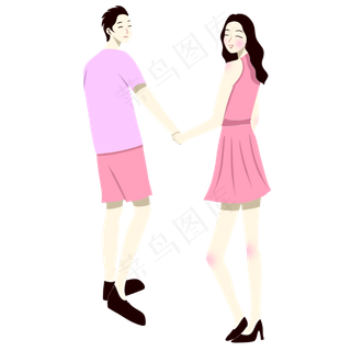 手绘矢量卡通情人节七夕节牵手情