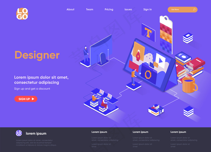 带人物角色的Designer 3d等轴测登录页插图eps,ai矢量模版下载