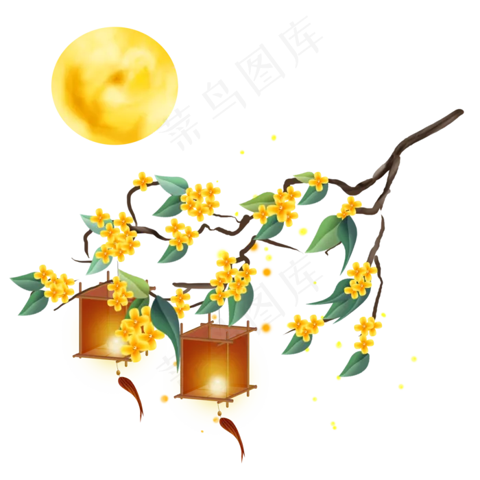 中秋节赏桂花和灯笼(2000*2000px 300 dpi )psd模版下载