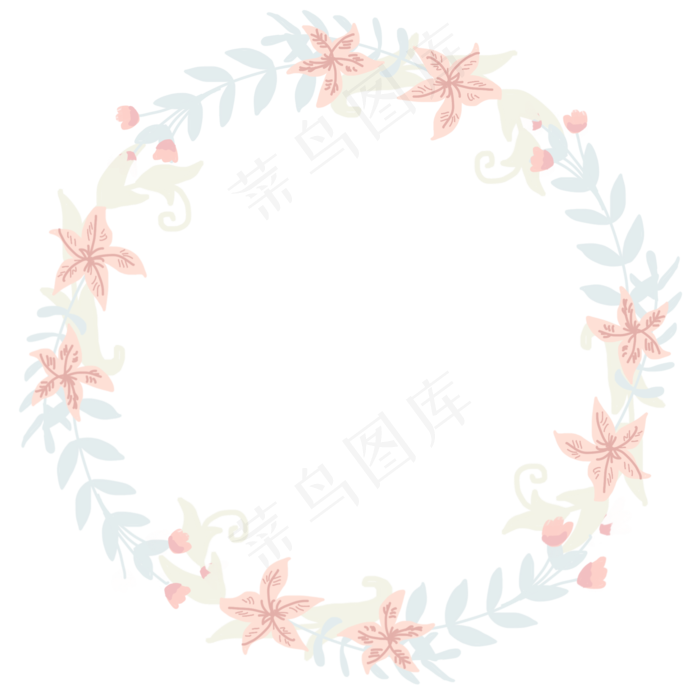 七夕清新粉色花朵树叶装饰手绘边