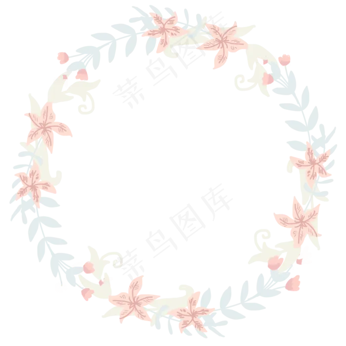 七夕清新粉色花朵树叶装饰手绘边(2000*2000px 300 dpi )psd模版下载