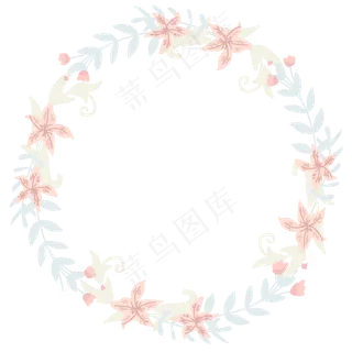 七夕清新粉色花朵树叶装饰手绘边