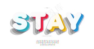 矢量字体3d粗体颜色风格现代排版t恤，游戏