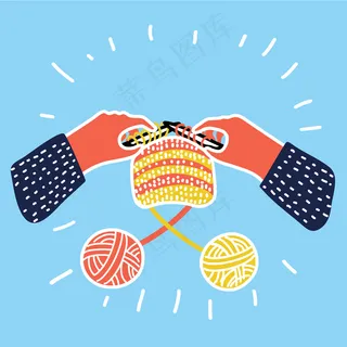 针织细线图标。缠结和编织针。彩色孤立符号。商标模板，或车间公告的元素。简单的单线性现代设计。