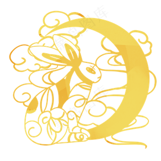 金色中秋花好月圆剪纸