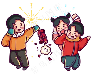 奔跑放鞭炮的孩子