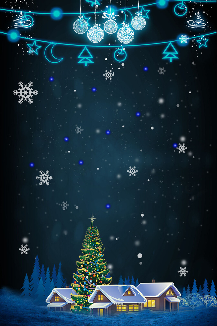 圣诞节蓝色发光松树小屋